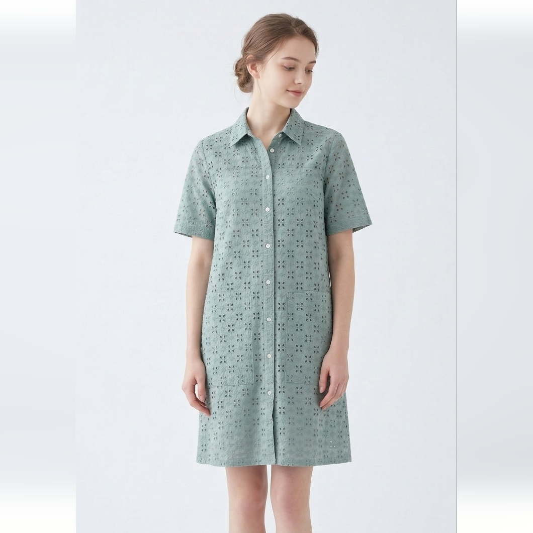 Gap Shirt Dress Blue Embroidered Eyelet Boho Casual Xs